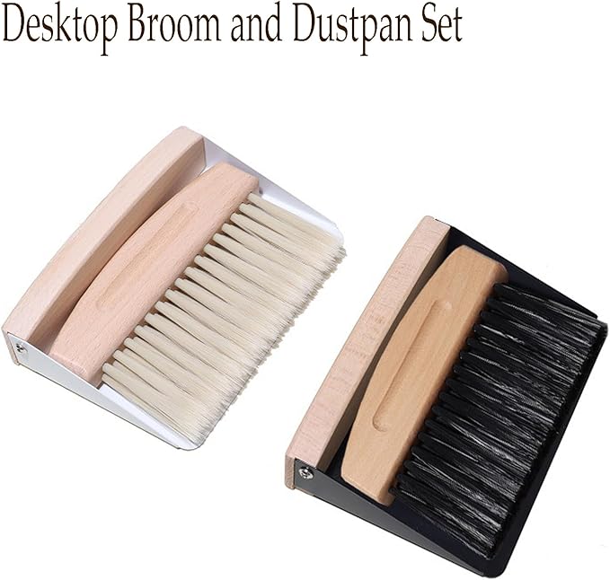 Mini Broom and Dustpan Set Small Metal Dustpan and Brush Set Hand Whisk Broom for Home Office Desktop Sofa Pet Care Household Cleaning (PET bristles, Black)