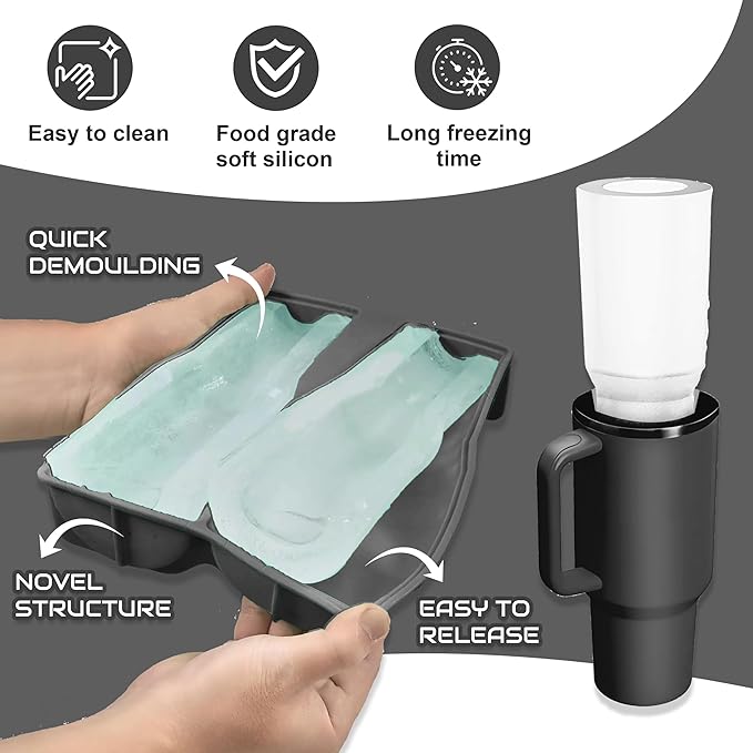 Ice Mold for 40oz Tumbler Cup – Hollow Cylinder Silicone Ice Cube Tray, Easy Fill & Release Ice Mold for Freezer, BPA-Free, Compatible with Stanley 40oz, Whiskey & Cocktail (Black)