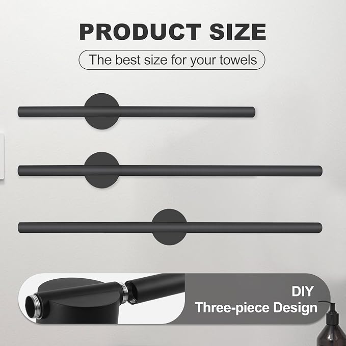 Adjustable Length Stainless Steel Towel Rack - 18-24 Inch Fit, 26.4 Inch Total Length - Matte Black 304 Stainless Steel Towel bar for Bathroom & Kitchen