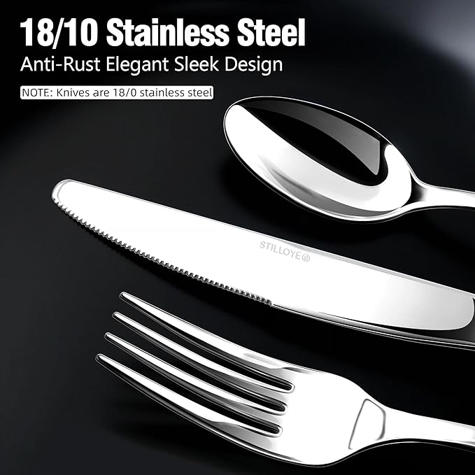 Silverware Set for 8, 40 Piece 18/10 Stainless Steel Flatware Utensils Cutlery Set, Mirror Polished knives Forks and Spoons Silverware Sets for Dinner,Wedding,Festival Gift,Dishwasher Safe,Rust Proof