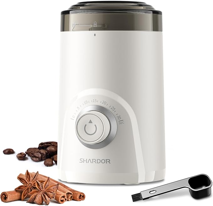 SHARDOR Electric Super Silent Blade Coffee Grinder, Timed Grind Control Rotary Knob, Adjustable Coarse to Fine for Coffee Beans, Spices & Herbs, White