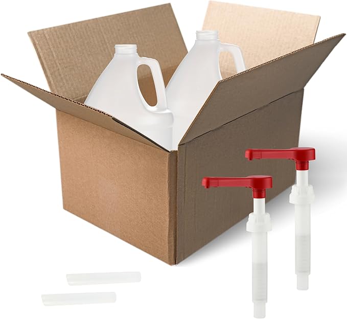 Rani Containers | 1 Gallon HDPE Plastic Jug with Reshipper Box & Pump Dispenser | Home & Commercial Use, Containers for Water, Sauces, Food, Soaps, Detergents, Liquids | Made in USA - Pack of 2