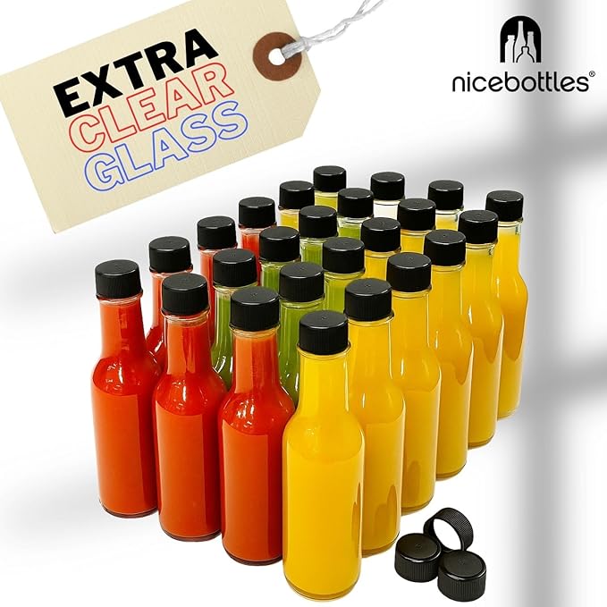 nicebottles Hot Sauce Bottles with Black Caps & Shrink Bands, 5 Oz - 48 Pack