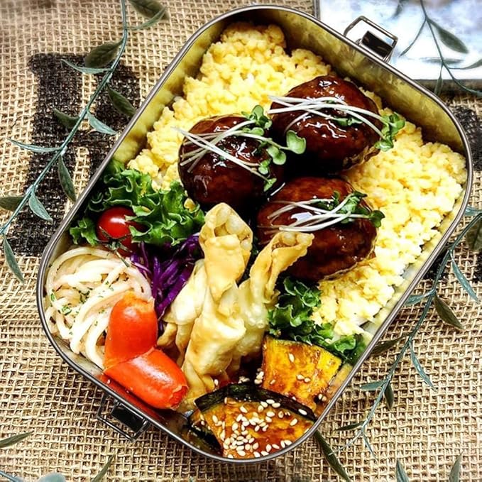 G.a HOMEFAVOR Stainless Steel Bento Lunch Box - Leak-Proof Metal Bento Box, Large Food Container with Lock Clips, Snack Container, Dishwasher Safe, 2 Compartments, 1400 ml/47 oz