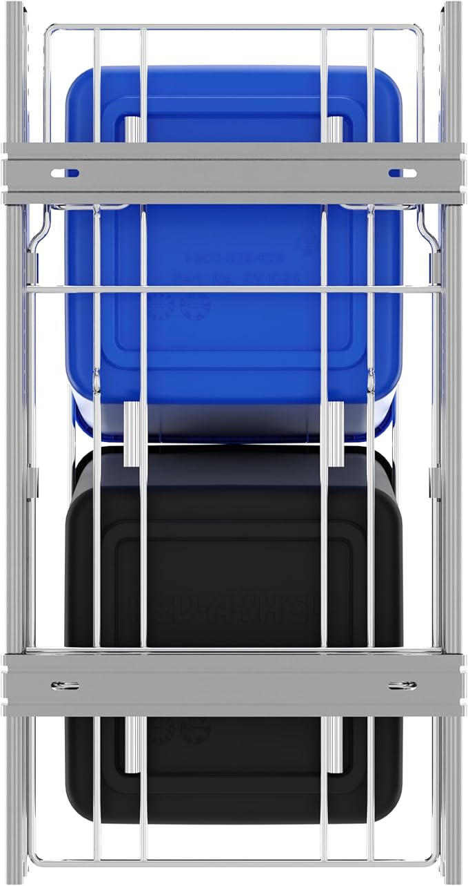 Rev-A-Shelf Pullout Trash Can for Kitchen Cabinets 27 Qt Garbage Recycling Bin with Full Extension Slides, Blue/Black, RV-15KD-2218C-S