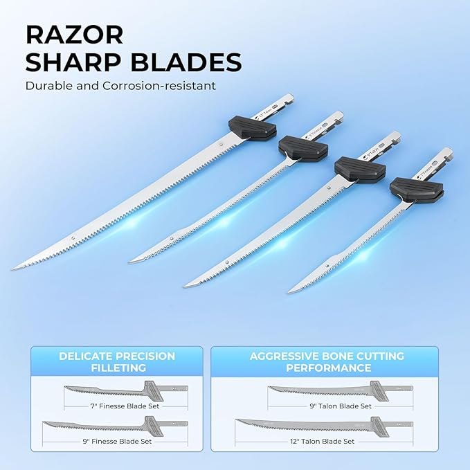 Calamus BladeVolt Rechargeable Cordless Electric Fillet Knife, 27,000 RPM High Torque Motor, 2 Type-C Long-lasting Batteries, 4 Razor-sharp Blades, Fishing Gear for Filleting Fish, Fishing Gifts for Men