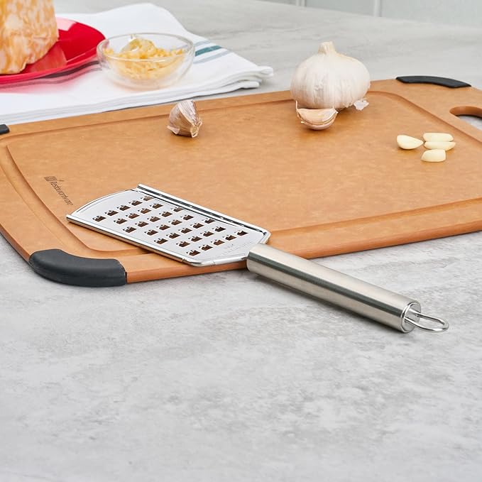 Restaurantware-German Standard Coarse Handheld Grater, 1 Flat Cheese Grater - Dishwashable, Durable, Stainless Steel, With Handle, Suitable For Potato, Carrot, Hard Cheese, And, More