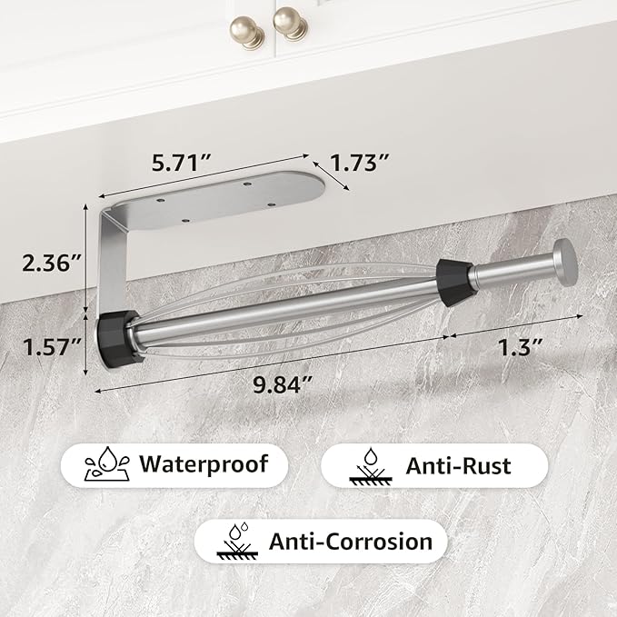 Mbillion Under Cabinet Paper Towel Holder for Kitchen, RV & Camper - Waterproof, Anti-Rust Wall Mount with No Drill Installation, 5.71” Compact Design (Brushed Silver)