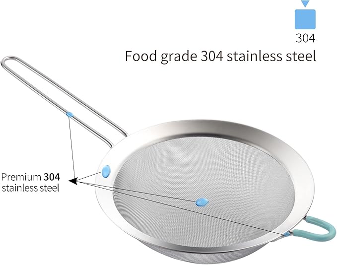 304 Stainless Steel 5.51 inch Fine Mesh Strainers for Kitchen, Colander-Skimmer with Handle, Sieve Sifters for Food, Tea, Rice, Oil, Noodles, Fruits, Vegetable 5.5 inch