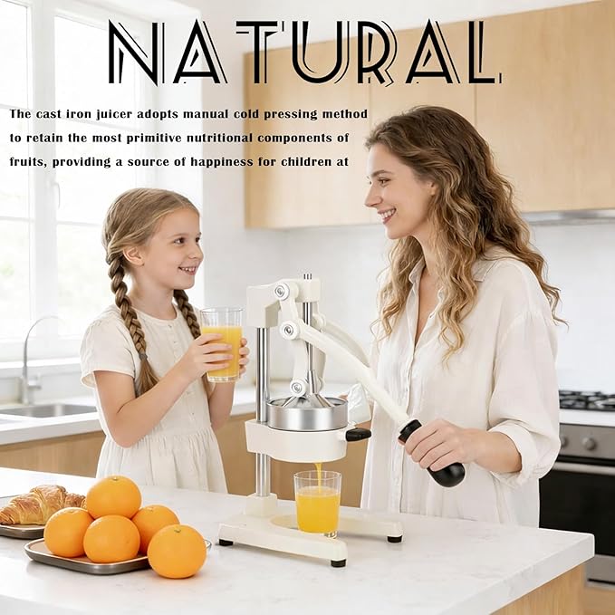 Cast Iron Juicer, Cast Iron Juicer Hand Press Heavy Duty, Peel-Free Juicing, Professional Lemon Orange Pomegranate Squeezer, Effortless, Stable, Easy Clean for Home, Bar, Commercial Use(White)