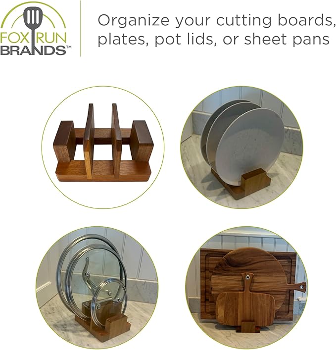 Fox Run Acacia Wood Cutting Board Holder, 3 Slot Cutting Board Organizer