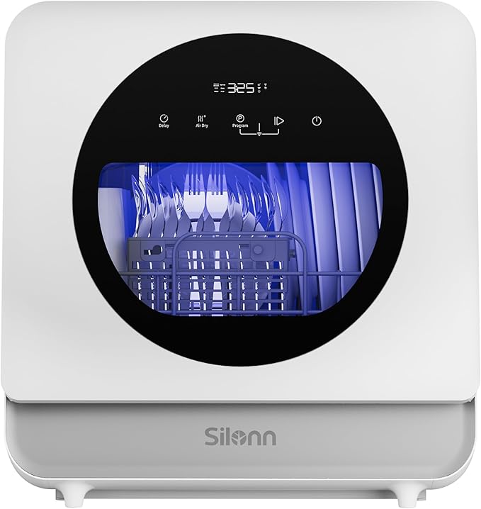 Silonn Portable Countertop Dishwasher, Smart App Control, Triple-Jet Cleaning, Built-In Dual Supply &Water Tank. Compact for Apartment, RV, Dorm