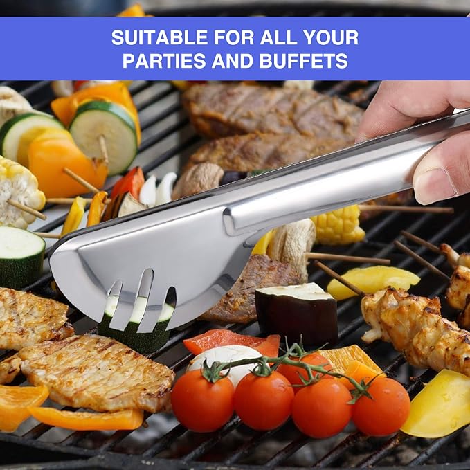 Patelai 4 Pieces Christmas Stainless Steel Silver Serving Utensils Set 8.7" Large Spoons and Slotted Spoon 9.45" Tong 9" Forks Flatware Wedding Party Buffet Banquet Cooking Kitchen Catering