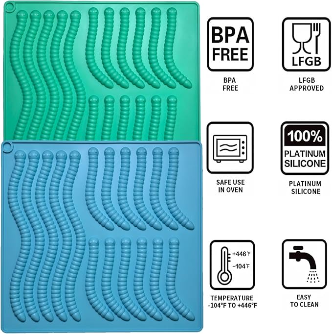 Gummy Candy Molds - 4Pcs Silicone Gummy Worm Molds wth 2pcs Dropper,Non-stick and Bpa Free for Mini Candy Chocolate Gummies Baking