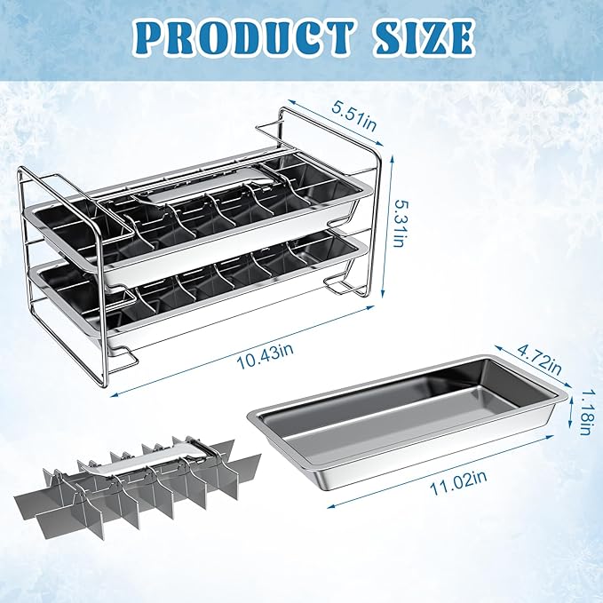 4 Pack Stainless Steel Ice Cube Tray Easy Release Handle Stand Durable Metal Ice Cube Trays for Bars Kitchens Dishwasher Whiskey 72 Large Slots for Easy Removal and Cleaning