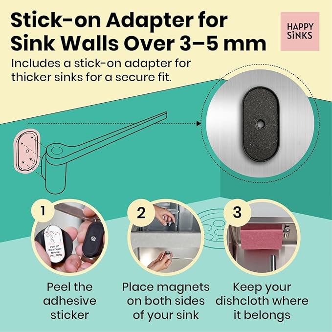 Magnetic Dishcloth Holder - Composite, Peel-and-Stick Mount - Peel-and-Stick Setup for Sink Caddy - Magnetic Grip Creates Kitchen Sink Organizer - Dual Sponge & Dish Brush Holder