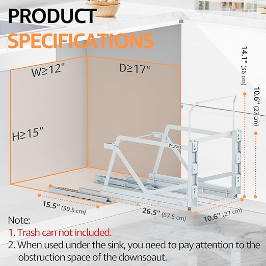 Pull Out Trash Can Under Cabinet Kit with Soft-Close Slides,Under Sink Trash Can Pull Out,for Kitchen,Sink, Drawer,Requires Minimum Cabinets Opening 12" W X 18" D(Garbage Can Not Included)