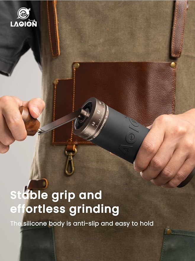 LAOION L6 Manual Coffee Grinder with Straight Handle, Hand Coffee Grinder for Espresso, Moka, Drip, French Press with External Adjustment Ring, Precision-Consistent Stainless Steel Conical Burr