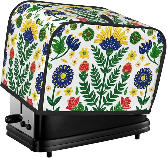 Mexican Folk Flowers Toaster Cover 2 Slice, Cute Rural Bread Machine Cover, Washable Dust-Proof Cover for Kitchen Small Appliance Cover,with Top Handle