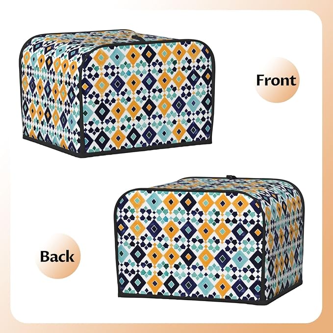 Mexican Blue Tiles Covers for 4 Slice Toasters,Cute Country Bread Machine Cover with Handle,Washable Stain Resistant Kitchen Small Appliance Cover Dining Decor