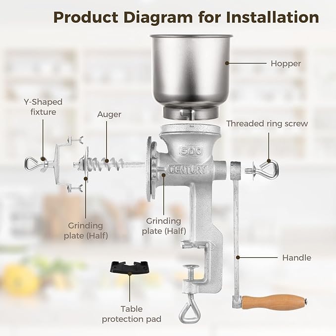 High Hopper Corn Grinder, Iron Grain Grinder Manual Coffee Grinder, Hand Grinder with Large Hopper for Barley Wheat Berries Coffee Chickpeas Pepper Dried Beans, Animals Feed Home Brewing