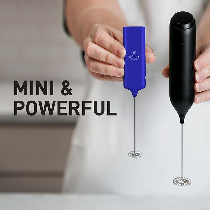 Mini & Mighty Milk Frother Wand – Powerful Handheld Coffee Frother, Battery Operated Drink Mixer – Compact Pocket Size – Detachable Whisk for Latte, Cappuccino, Matcha, Hot Chocolate – Royal Blue