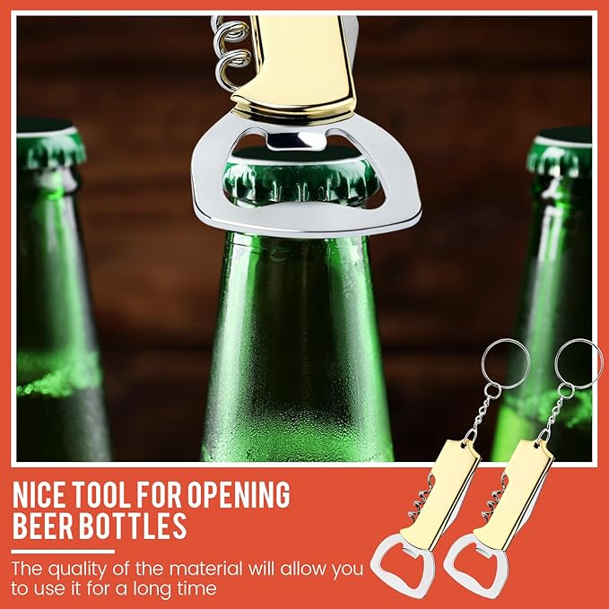 Ziliny 24 Pcs Bottle Opener Keychain Bulk Wine Bottle Beer Opener Keychain 3.27" Stainless Steel Corkscrew Waiter Corkscrew Wine Keyring Gifts for Christmas Bar Party Wedding Home (Gold)