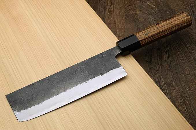 Yoshihiro Nashiji High Carbon White Steel #2 Japanese Nakiri Vegetable Knife with Cocobolo Wood Handle (6.5'' (165mm) & No Saya)