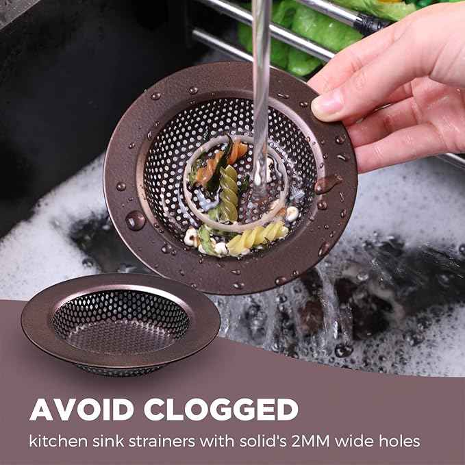 Mudder 3 Pcs Kitchen Sink Drain Strainer and Stopper Stainless Steel Garbage Disposal Plug with Handle Universal Anti-Clogging Kitchen Sink Filter Sieve Basket Strainer(Oil Rubbed Bronze)