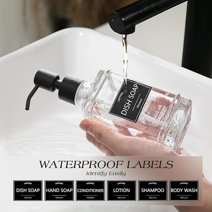 VIMERPA Kitchen Soap Dispenser Set,Kitchen Soap Dispenser with Sponge Holder,Hand and Dish Dispenser Set,Instant Dry Tray, Clear