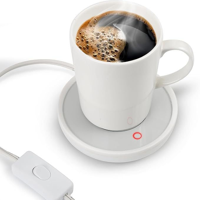 Coffee Mug Warmer with Auto Shut-Off – Compact 17W Cup Warmer for Desk with Gravity Switch – Electric Candle Warmer Plate for Jar Candles – Keeps Coffee, Tea & Drinks Warm – Safe & Durable (White)