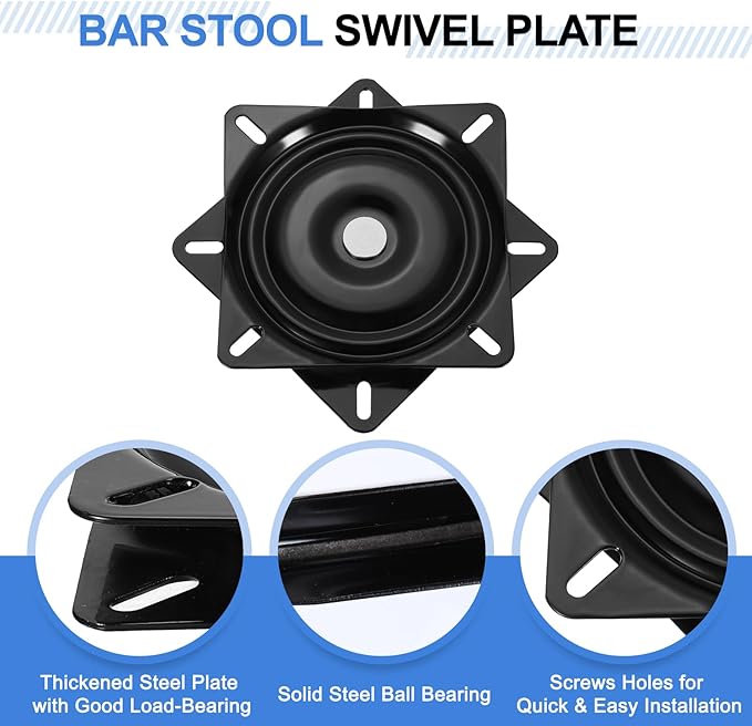 uxcell 2Pcs 6.3" Bar Stool Swivel Replacement, 360° Rotation Lazy Susan Turntable, Square Semi-Ball Bearing Seat Swivel Base Mount Plate for Recliner Chair or Table, Black (160x1.5mm)
