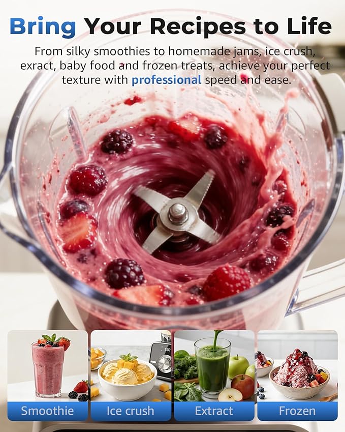 Home Blender, 2700W High-Speed Blender for Ice Crushing Power, Stainless Steel Blades, Kitchen Timer, 10 Speeds, 6 Programs for Smoothies, Frozen Drinks, Self-Cleaning, 64oz Bulk Production