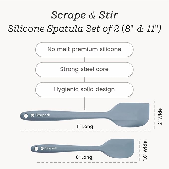 Starpack 'Scrape & Stir' Silicone Spatula Set (2 Pcs) - Heat Resistant Spatulas Set 600°F - Food Grade Kitchen Spatulas - LFGB Grade Nonstick Baking and Cooking Rubber Spatula Set
