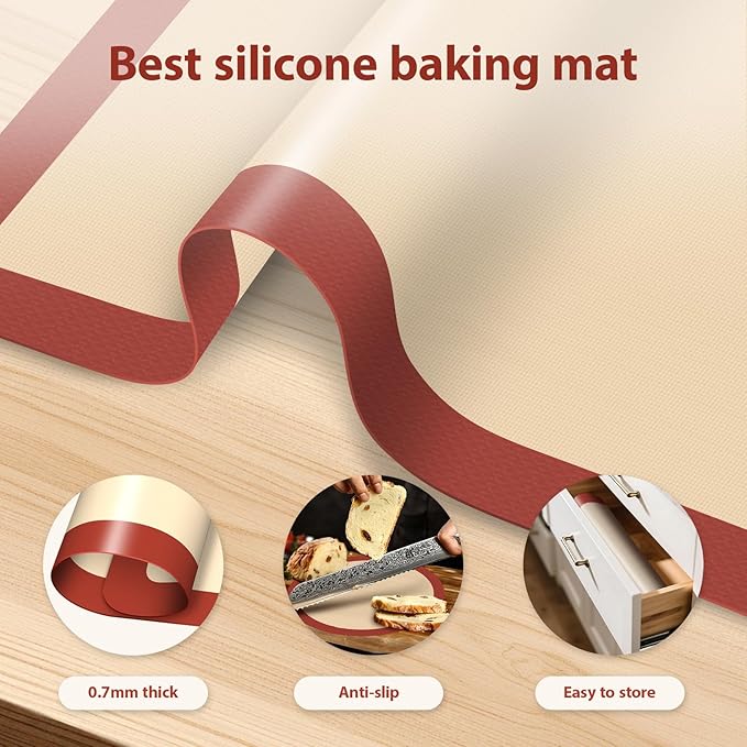 Silicone Baking Mat Set of 6, Baking Mats Silicone for Baking Sheets, Non-Stick & Reusable Silicone Mats for Baking Pastries, Macarons, Cookies, Pizza