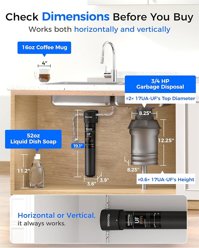 Waterdrop 17UA-UF 0.01 μm Ultra Filtration Under Sink Water Filter System, 3 Years, Reduces Lead, Chlorine, Bad Taste & Odor, Connects Directly to Your Faucet