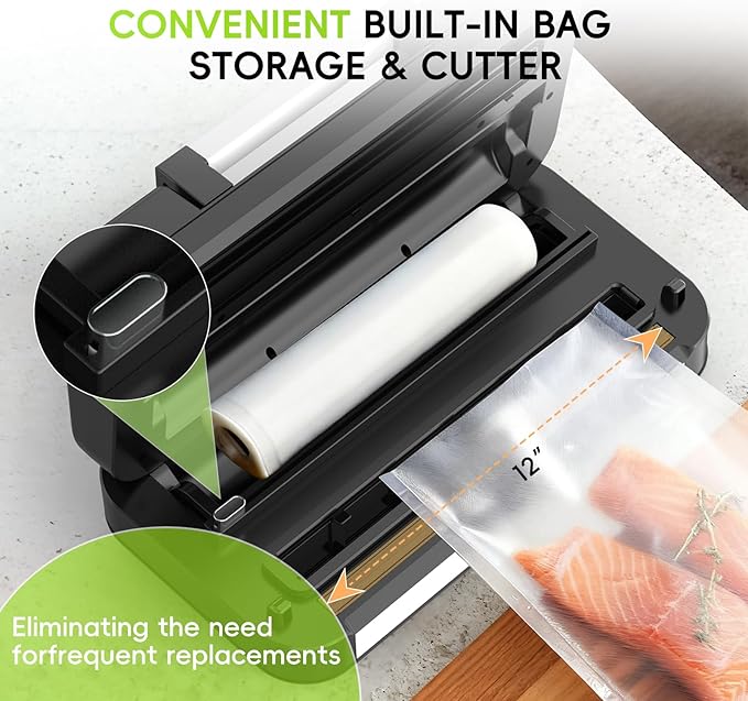 95kpa Vacuum Sealer Machine for Food, Commercial Full Automatic Food Saver Sealer, Meat Vacuum Packing Machine with Bags Storage, Built-in Cutter, Double Heat Seal, Marinate&External Vacuum