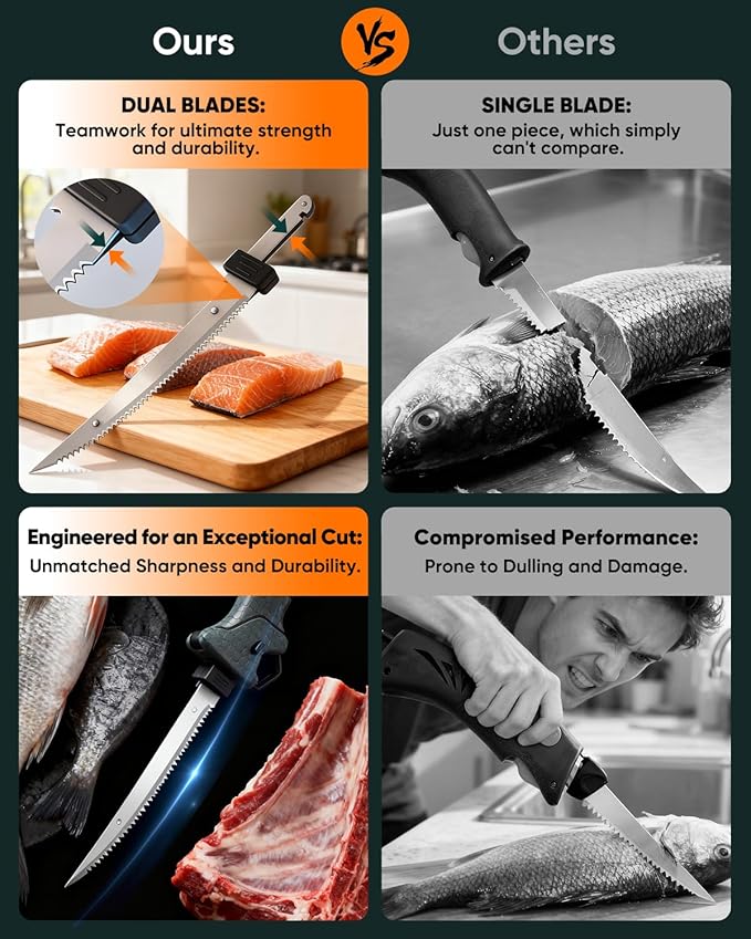 Electric Fillet Knife for Fish - Cordless Fillet Knife with 7-Inch 9-Inch 10-Inch Steel Blades, Dual Battery Fillet Knife Set, Electric Fish Fillet Knife for Fishing, Boat & Home Meat Carving