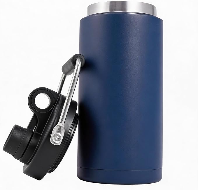 Kerilyn Insulated Half Gallon Jug with Handle, 64oz Stainless Steel, Large Double Vacuum Water Bottle for Hot & Cold Drinks, Wide Mouth, Sweat Proof, Great for Travel, Camping, Dark Blue