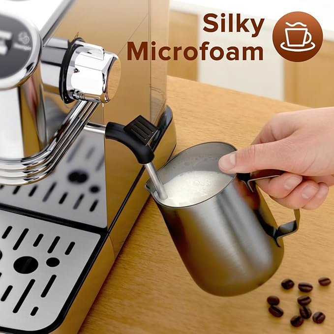 Kndko Espresso Machine, 20 Bar Espresso Maker with Milk Frother Steam Wand, with 45 OZ Removable Water Tank, Latte & Cappuccino Machine for Home, Office, Stainless Steel Color