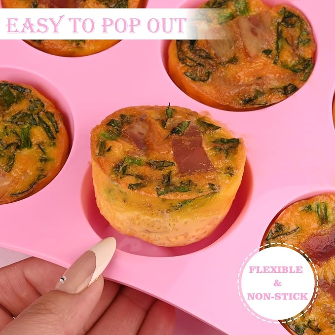 Sakolla 2 Pack Silicone Muffin Pan, Nonsticks 12 Cups Standard Cupcake Pans, Silicone Molds for Baking Muffin, Egg Bite, Cupcakes, Tart and Quiche (Pink & Green)