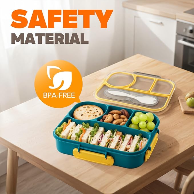 EASYFUN Bento Box Adult, Lunch Box, 4-Compartment Lunch Containers, Drop-Proof, Dishwasher Safe & Made with BPA-Free Materials (Dark blue)