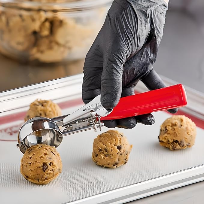3-Pack Portion Disher Scoop Set | Round Stainless Steel Multipurpose Kitchen Scoops for Cookie Dough, Ice Cream, Baking, Batter, Meatballs, Rice, and Melon Balls (1.5-3-5.33 oz (#24-#12-#6))