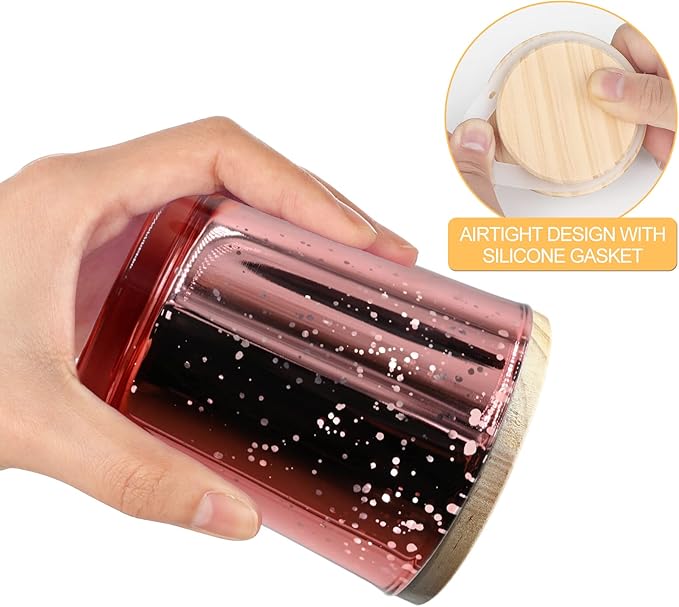 Thick Candle Jars for Making Candles 12 Pcs, 7 OZ Empty Jars with Wood Lids for Candle Making, Sample Container, Rose Pink
