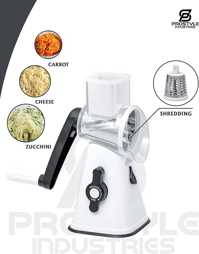 Premium Rotary Cheese Grater - Effortless Grating for Perfectly Shredded Cheese Every Time! (White and Black)