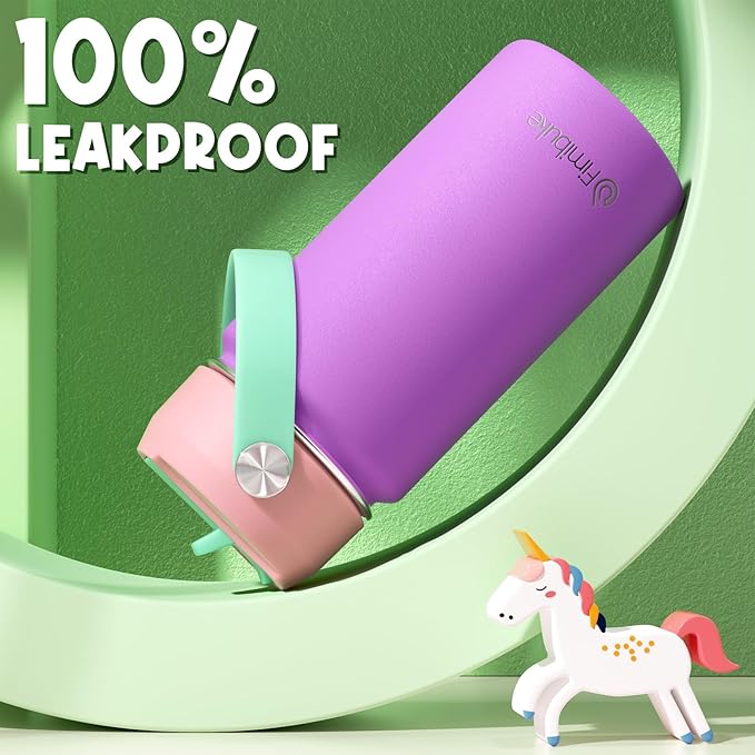 Fimibuke Kids Insulated Water Bottle, 14oz BPA FREE 18/8 Stainless Steel Travel Tumbler Double Wall Vacuum Leak Proof Kids Cup with Straw Metal Water Bottle for School Boys Girls(1 Pack, Amethyst)