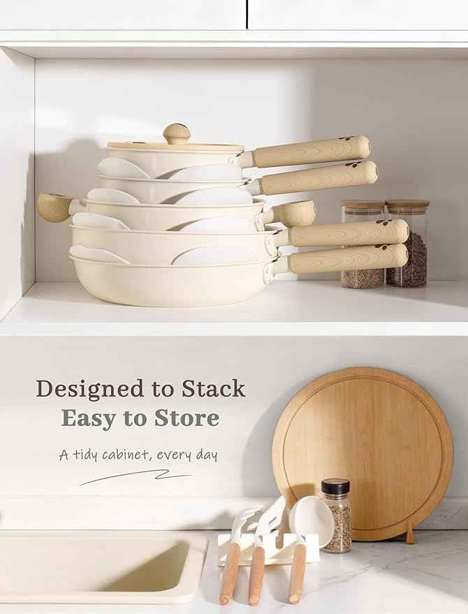 Astercook Pots and Pans Set Non Stick, Ceramic Cookware Set Non Toxic, 18 Pcs Dishwasher Safe Induction Cookware for Everyday Cooking & Kitchen Gifts