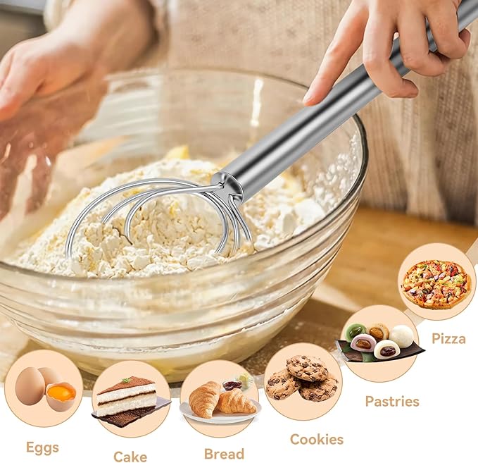 Danish Dough Whisk Stainless Steel Hook Dutch Baking Tool Bread Sourdough Mixer for Pizza Pastry Cake Batter Making