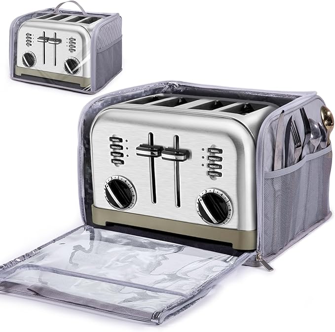 BAGSPRTIE Toaster Cover for 4 Slice Wide Slot, Full Open Dust Covers for Kitchen Appliances Compatible with Cuisinart, BELLA, Black and Decker 4 Slices, Toaster Bags with Zipper Closure (Cover Only)