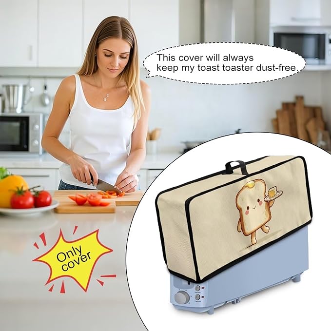 Butter Bread Print Toaster Cover 2 Slice, Fits 2-Slice Long Slot Toaster, Slim Lightweight Kitchen Small Appliance Cover, Foldable Portable and Machine Washable